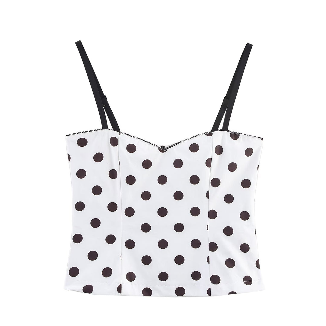 Femme Polka Dot Spaghetti-strop Top med justerbare stropper Stilla