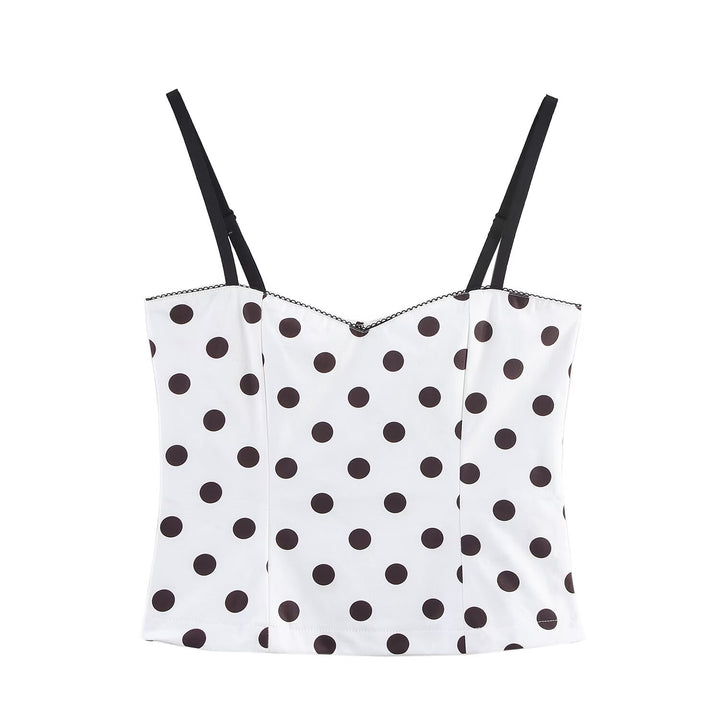 Femme Polka Dot Spaghetti-strop Top med justerbare stropper Stilla