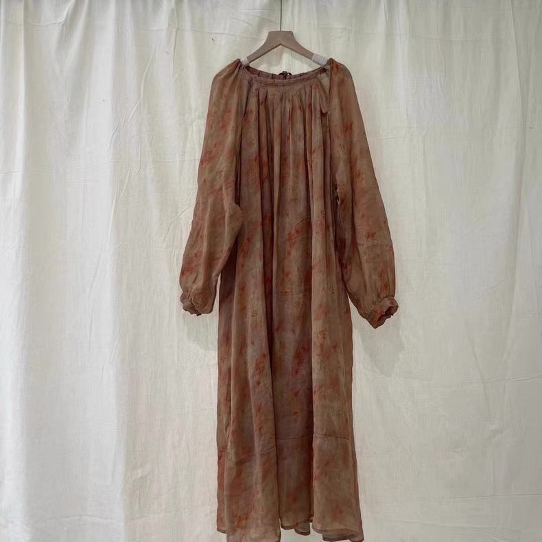 Femme Æterisk Floral Maxi-Kjole med Luftige Ærmer Stilla