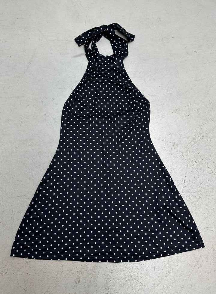 Dame sommerligt halterneckkjole med legende polka-dot mønster Skovae