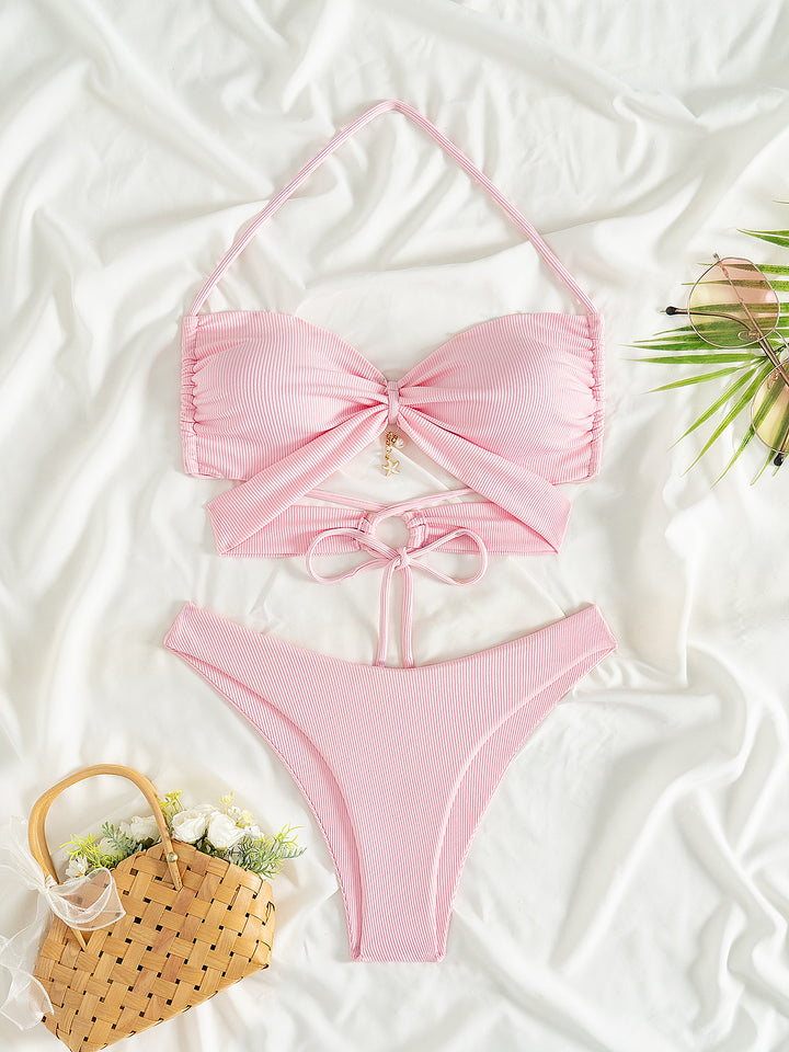 Dame Bandeau-bikini-sæt med stilfuld knude og justerbare stropper Stilla