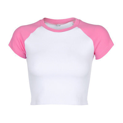 Dame Kortærmet Crop-Top med farvemæssigt afstemte Raglanærmer Stilla