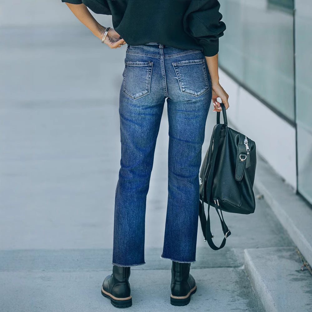 Damer Ripped Jean med afslappet pasform og modevask Stilla