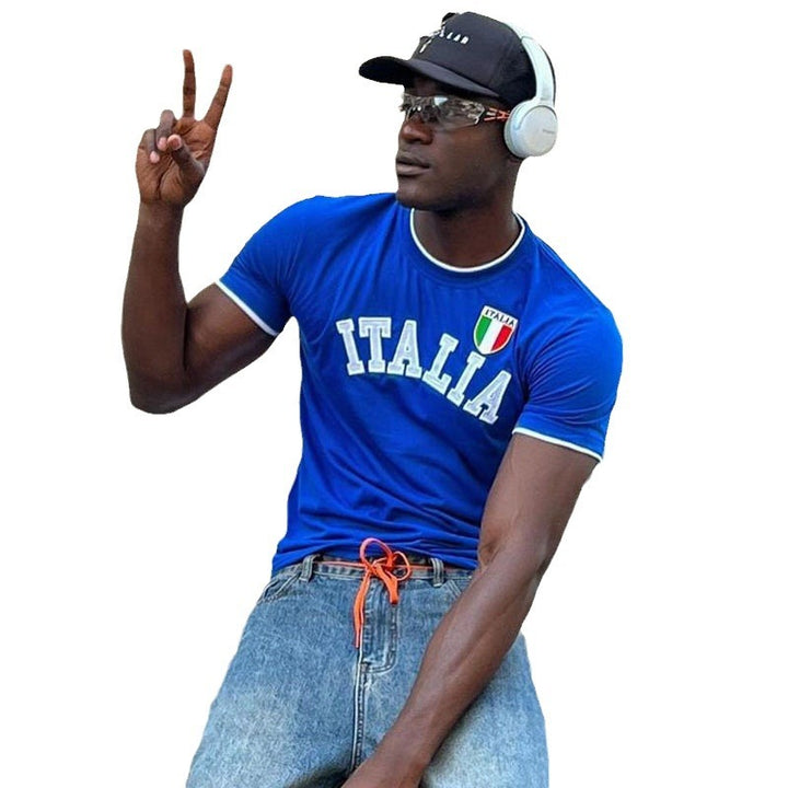 Herre sports T-shirt med Italien-motiv og kontrasterende detaljer Skovae