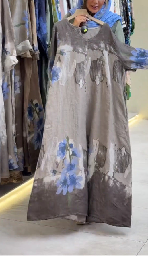 Dame Maxikjole med elegant V-udskæring og blomster mønster Stiila