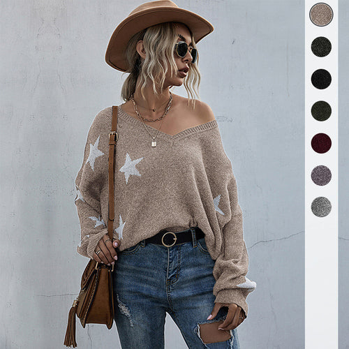 Kvinder Oversize Sweatshirt med Stjernesynd og Dyb V-Hals Stilla