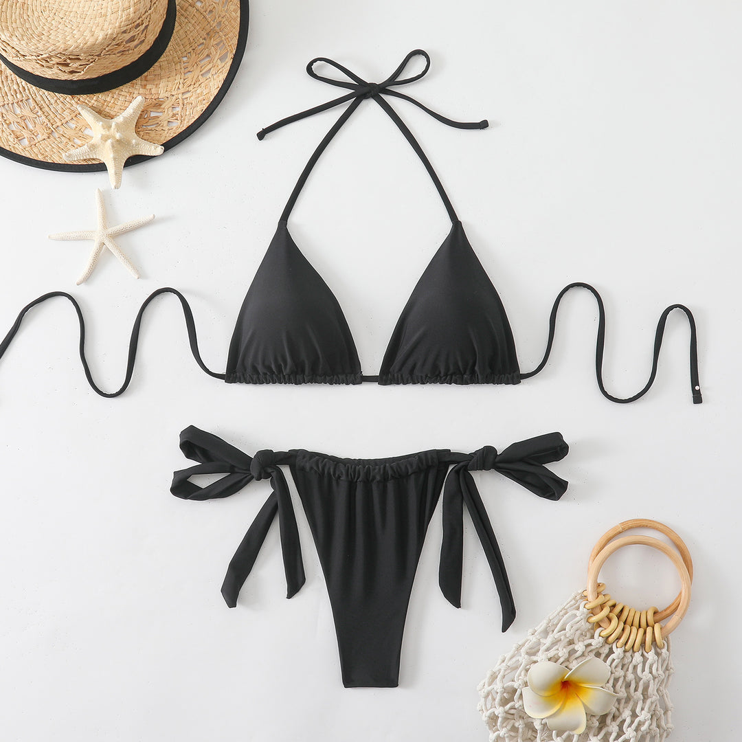 Dame triangel-bikini-sæt med justerbare stropper og elegant knudedesign skovae
