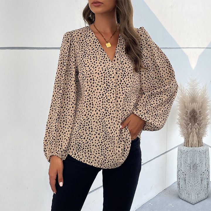 Damer Elegant Bluse med Leopardprint og voluminøse Ærmer Stilla