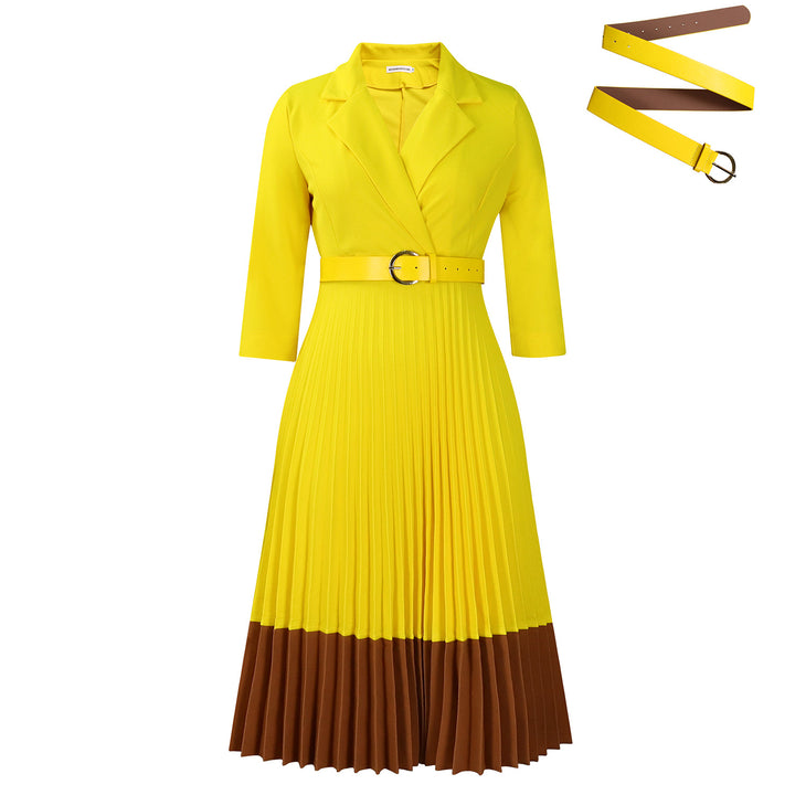 Dame midikjole med elegant blazer-stil og plisserede detaljer Stilla