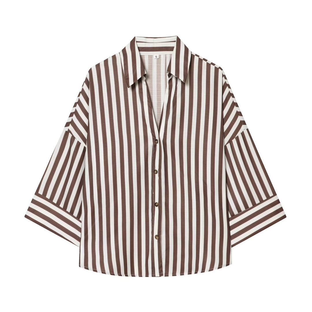 Dame skjorte bluse med afslappet snit og elegante 3/4-ærmer Skovae