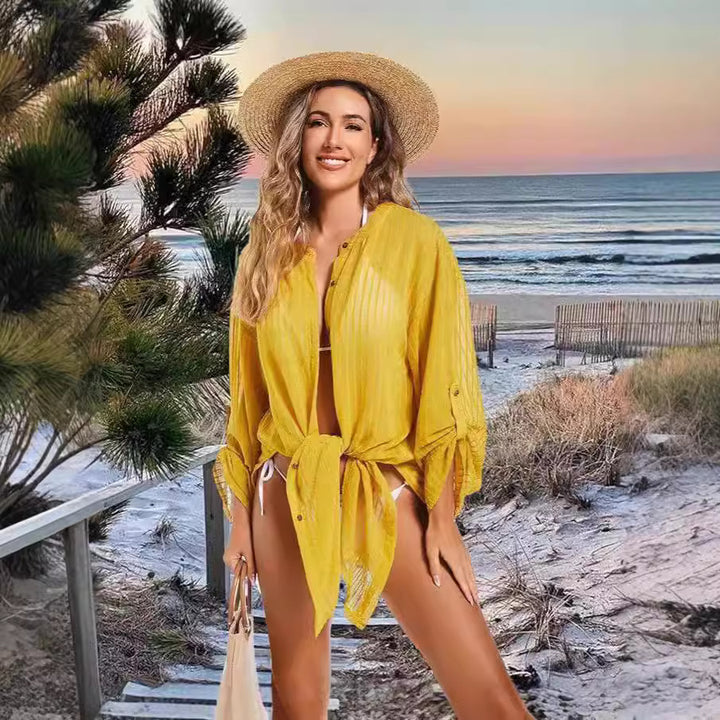 Dame luftig strandkjole med transparente striber Stilla