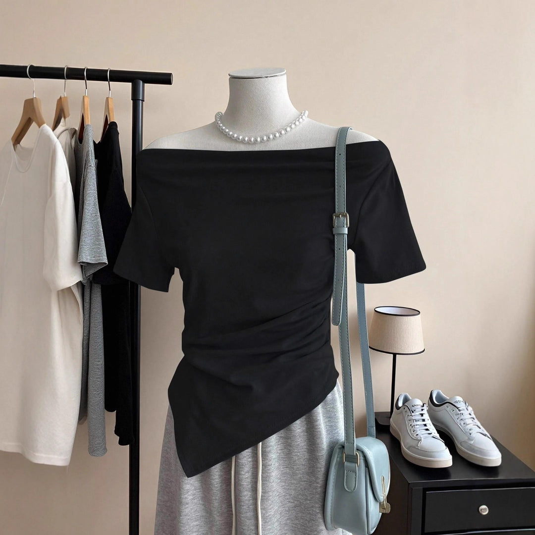 Dame Off-Shoulder T-Shirt med rynke Skovae