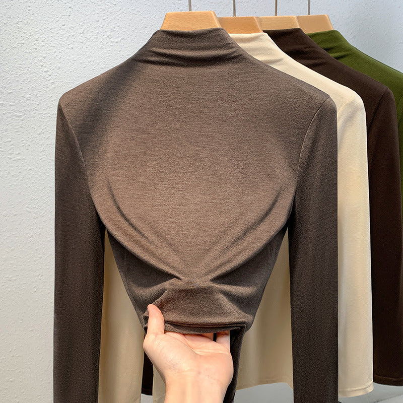 Dame elegant Langærmet skjorte med høj hals og glat materiale Stilla