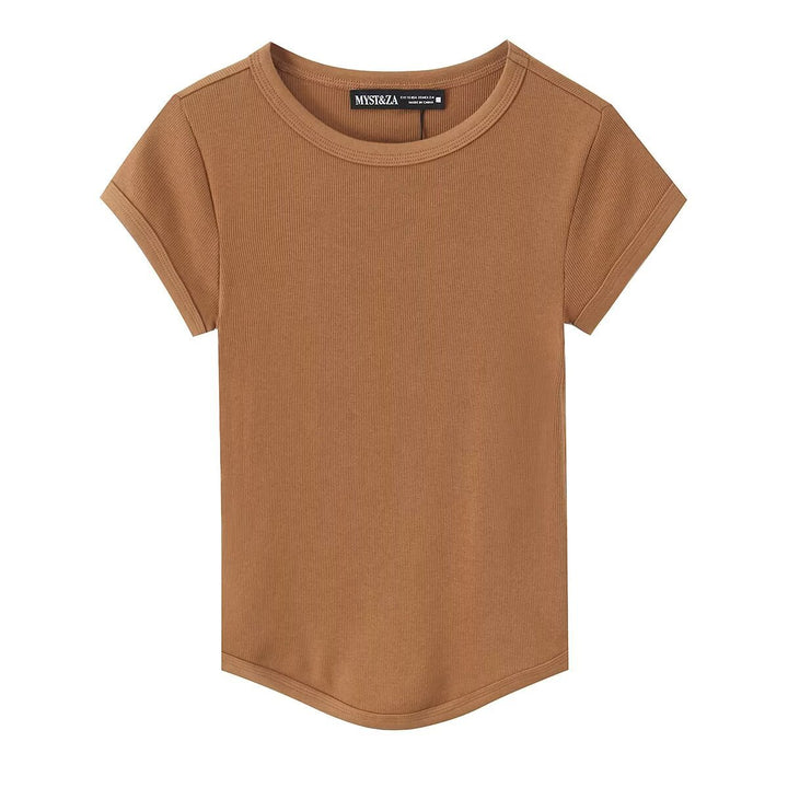 Dame kvalitets, figursyet Basic T-shirt med fint ribstrik Skovae
