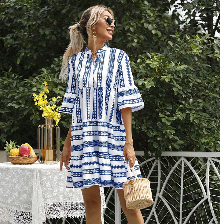 Dame luftigt sommerkjole med trendy mønster Stilla