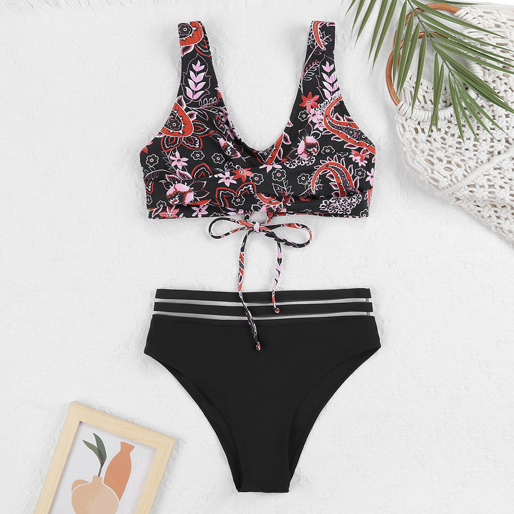 Dame Høj skåret Bikini-sæt med blomstermønster og justerbar top Stilla