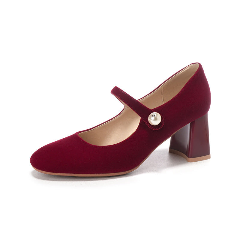 Femme Mary Jane Block Heel sko med elegant perle-detalje Stilla