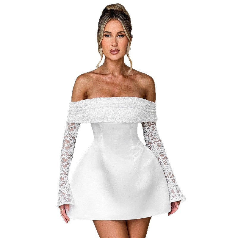 Dame Offshoulder Minikjole med spidsærmer og tætsiddende silhuet Skovae