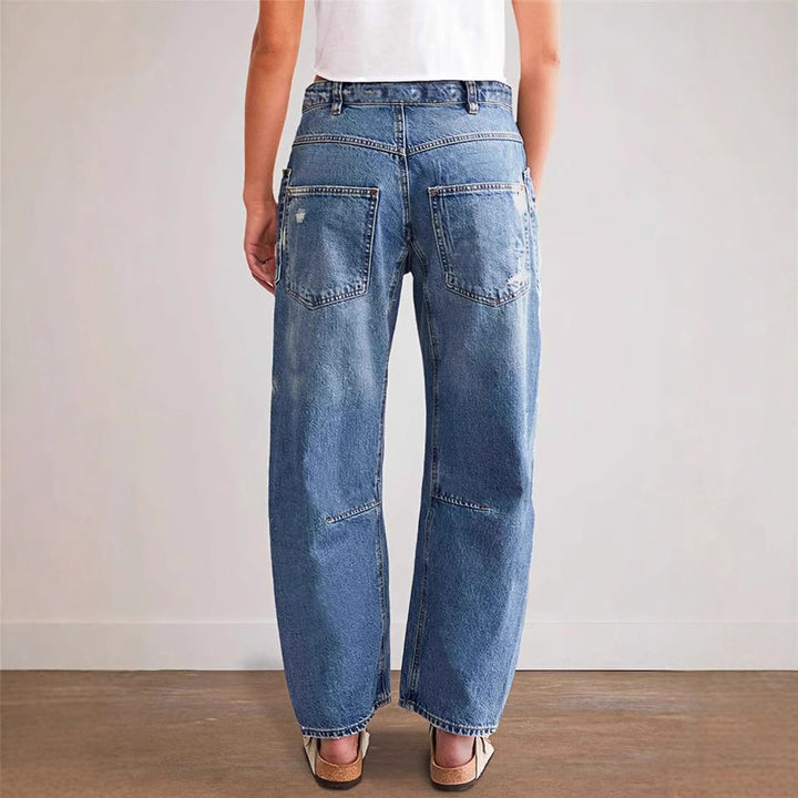 Dame brede jeans med kreative lommer og slidte detaljer Skovae