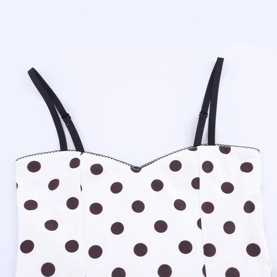 Femme Polka Dot Spaghetti-strop Top med justerbare stropper Stilla