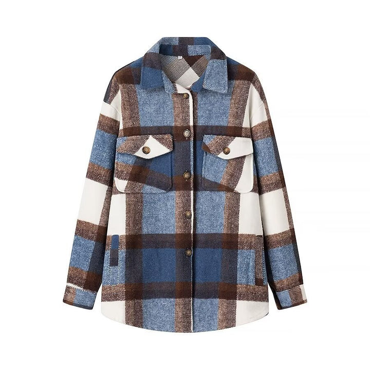 Dame Størrelse Oversized Ternet Flannel Skjortejakke Stilla