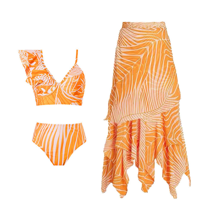 Dame bikini-sæt med asymmetrisk top og elegant indpakningsskørt Stilla
