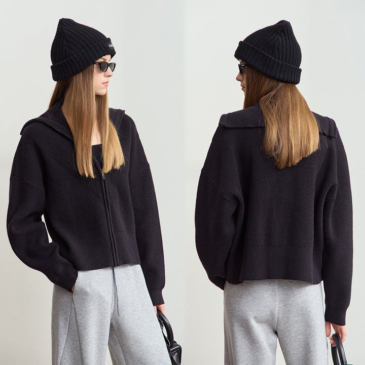 Kvindernes cropped cardigan med praktisk hætte og moderne lynlås Stilla