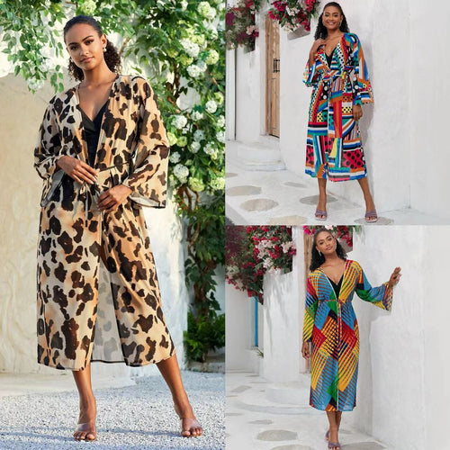 Dame luftig kaftan med bindbart taljebånd og elegante ærmer Stilla