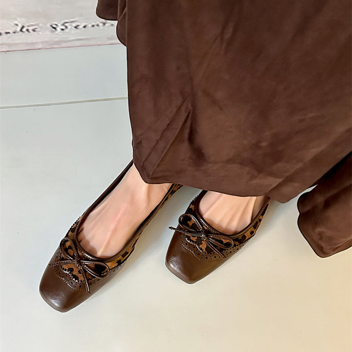Dame elegante Ballerinas med leopardmønster og sløjfedetalje Stilla