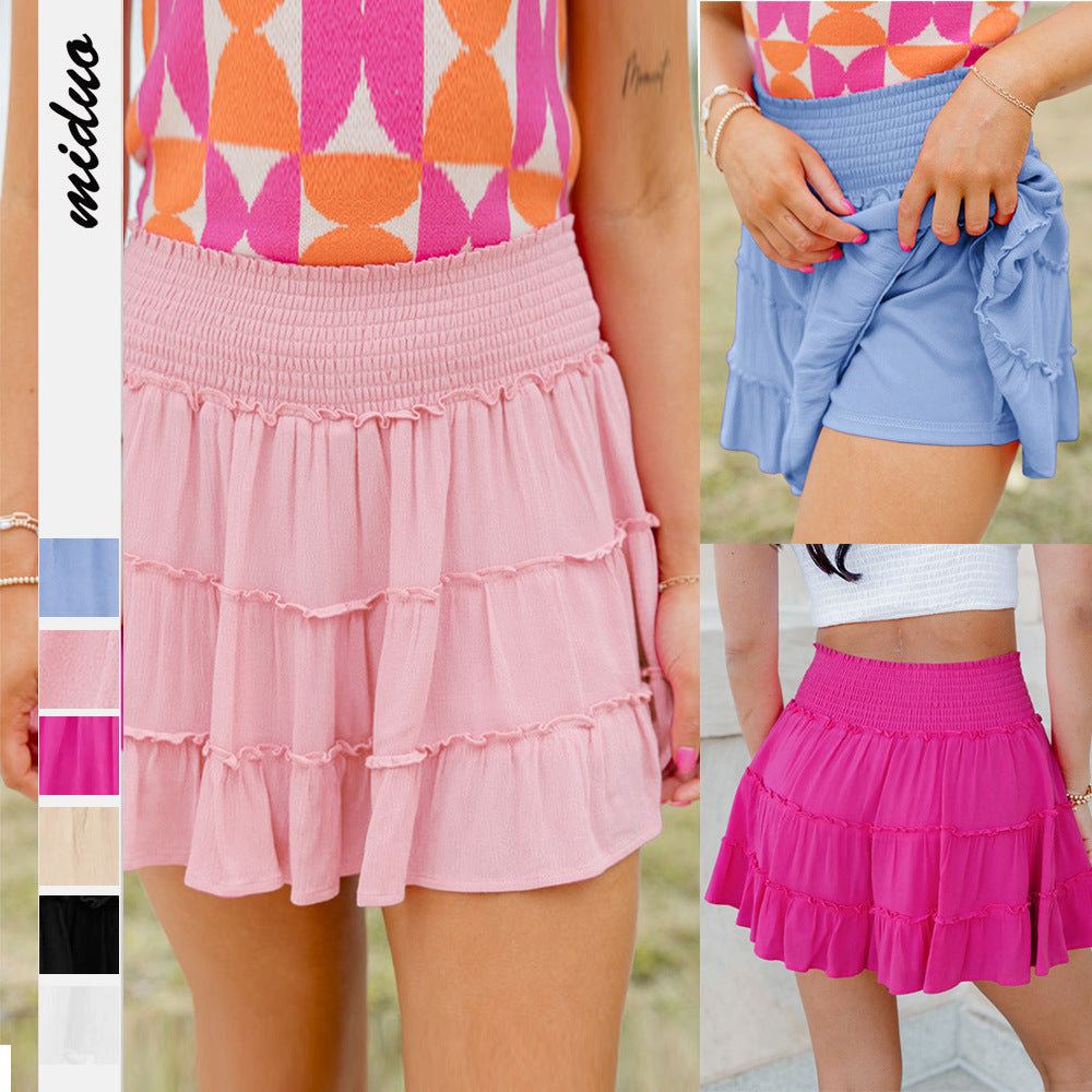 Damer Ruffle shorts med elastisk linning og flerlags flæse Stilla