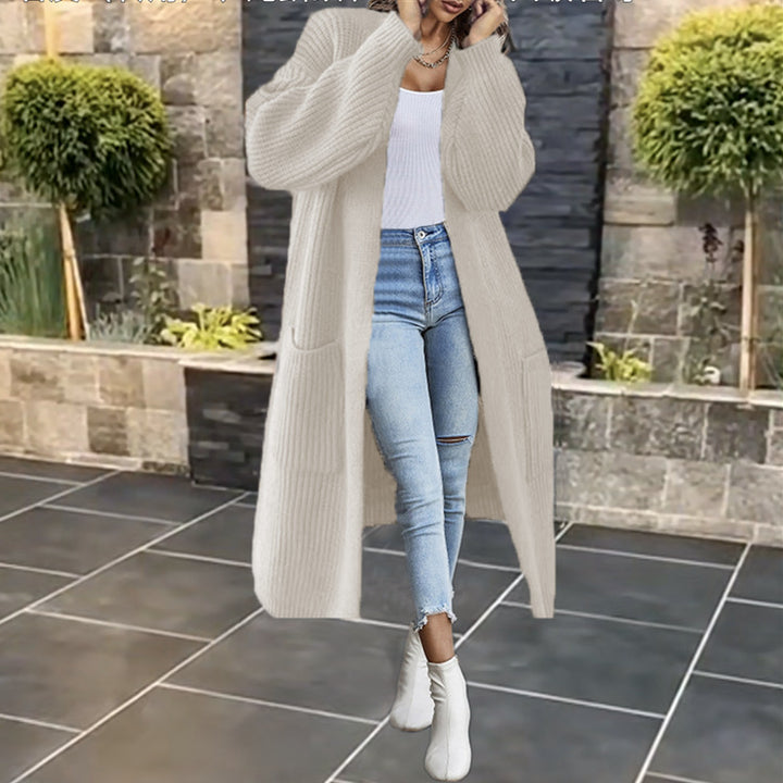 Kvinders chunky strikket cardigan med lommer og åben frontdesign Stilla