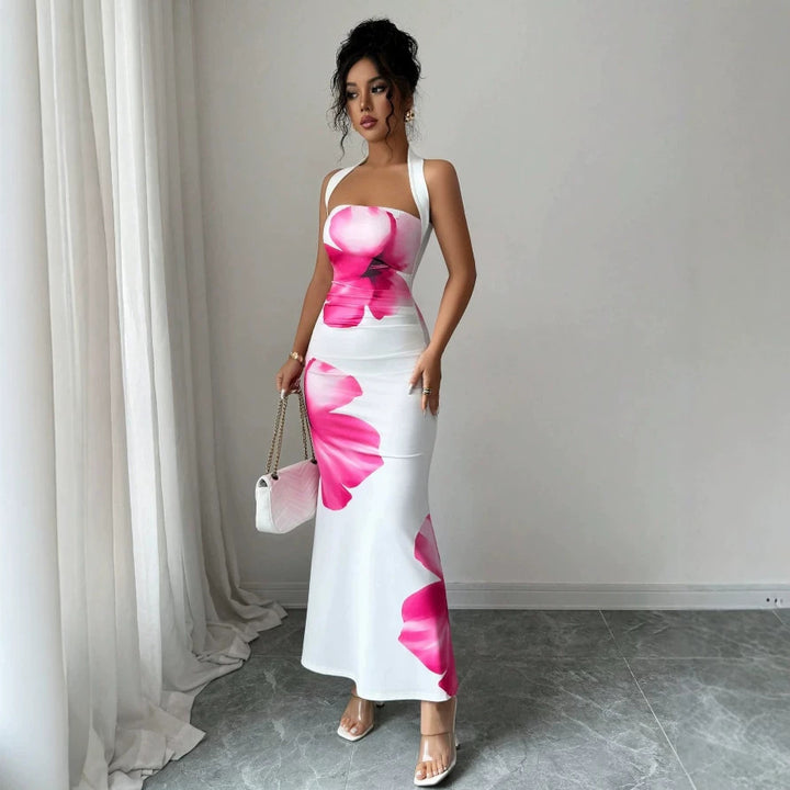 Dame maxikjole med blomsterprint og off-shoulder design Skovae
