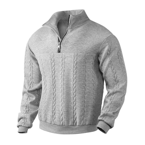 Herre afslappet fleece-trøje med halv lynlås og struktureret design Stilla