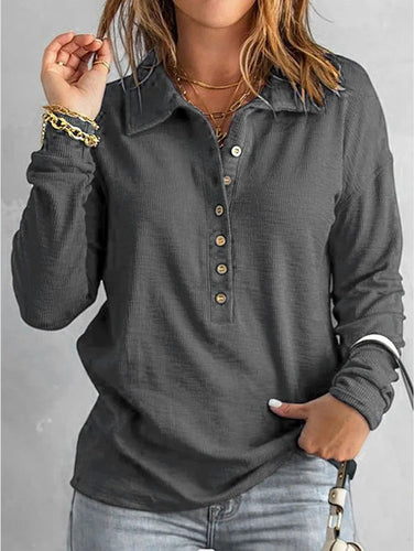 Stilla | Elegant Langærmet Bluse Med Knapliste