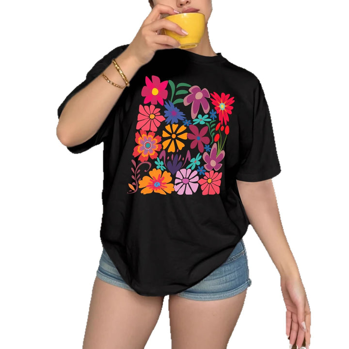 Dame T-shirt med farverigt blomsterprint Skovae