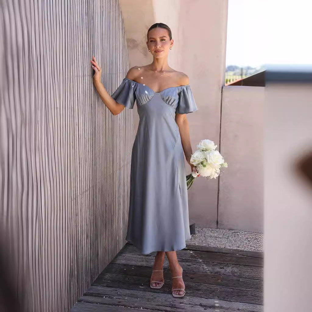 Damer elegant Off-Shoulder Maxikjole med sidelids og luftige flæsedetaljer Stilla