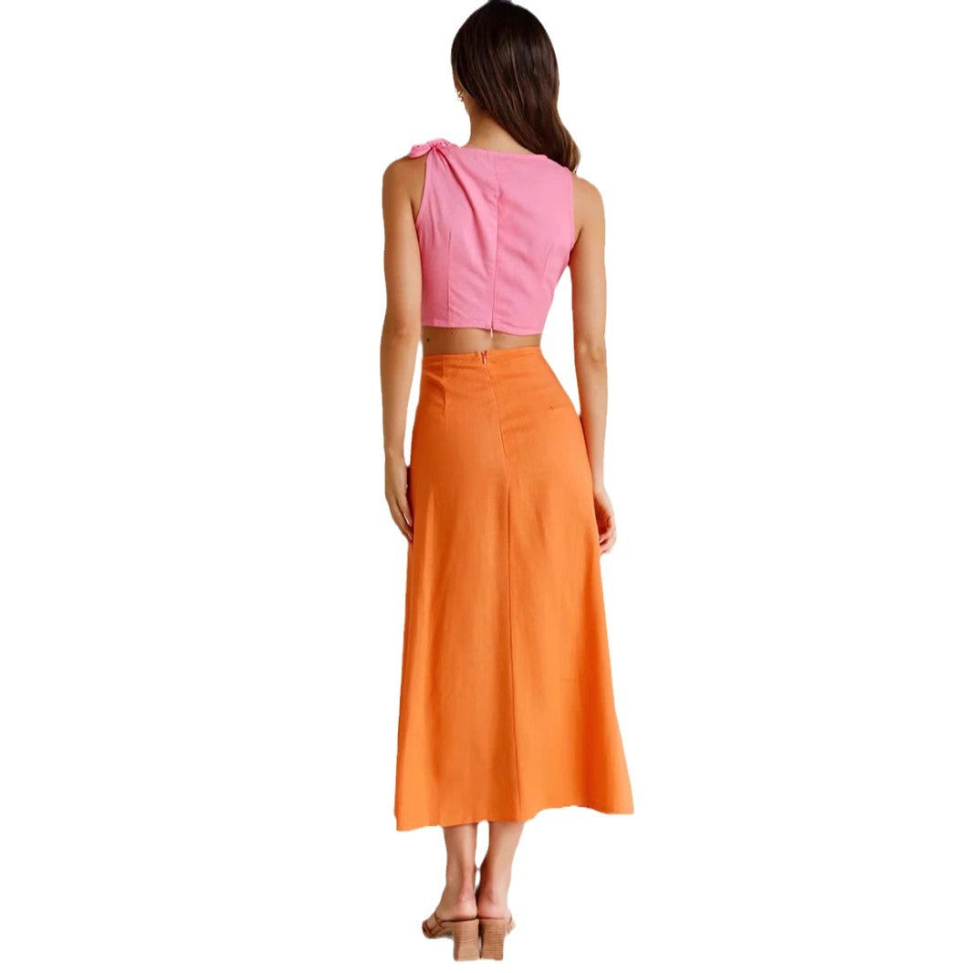 Dame Chic To-Delt Crop Top og Maxi Nederdel Sæt Stilla