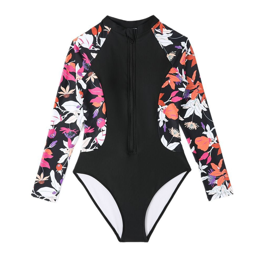 Dame langærmet surfdragt med floral design og høj kvalitet lynlås Stilla
