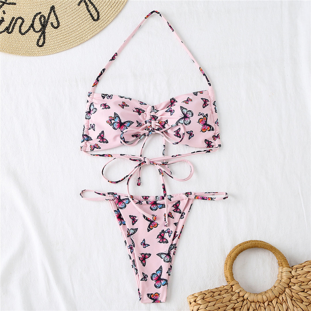 Dame Bandeau-Bikini med justerbare stropper og raffinerede rynker Stilla
