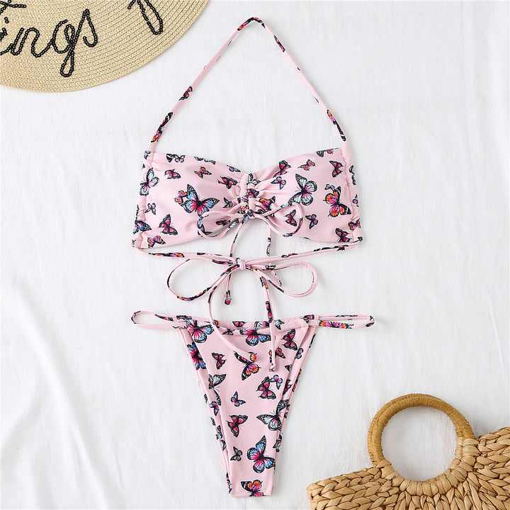 Dame Bandeau-Bikini med justerbare stropper og raffinerede rynker Stilla