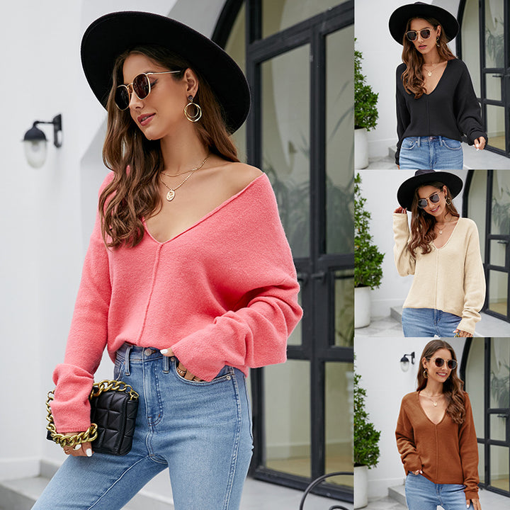 Dame Oversized Strikpullover med V-Hals og afslappet pasform Stilla