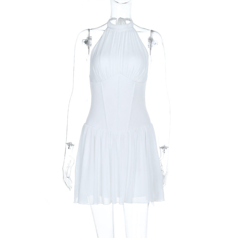 Dame off-shoulder minikjole med elegant halterneck og svingende skørt Skovae