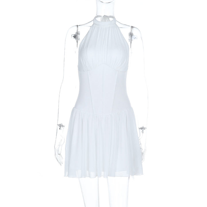 Dame off-shoulder minikjole med elegant halterneck og svingende skørt Skovae