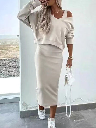 Dame elegant oversized sweater med figurnær blyant nederdel kombination Stilla