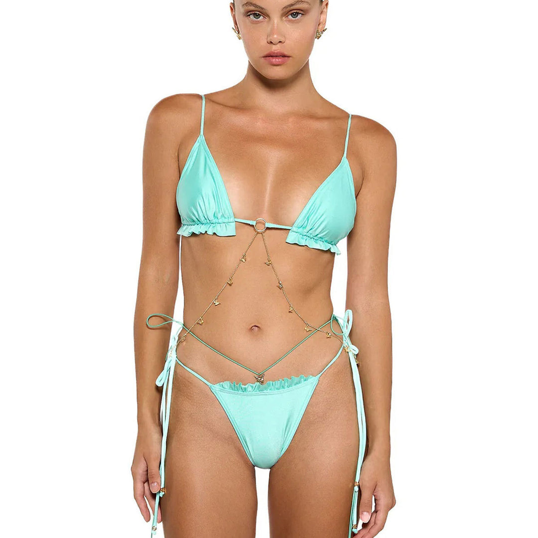 Dame bikini sæt med justerbare stropper, raffinerede flæser og høj skæring Stilla