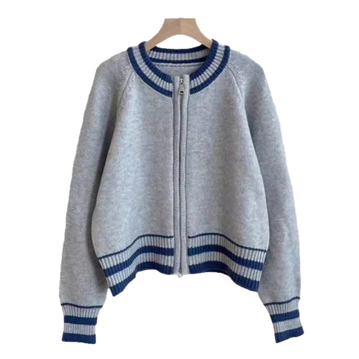 Kvinders sporty strik cardigan med lynlås og stribet manchet Stilla