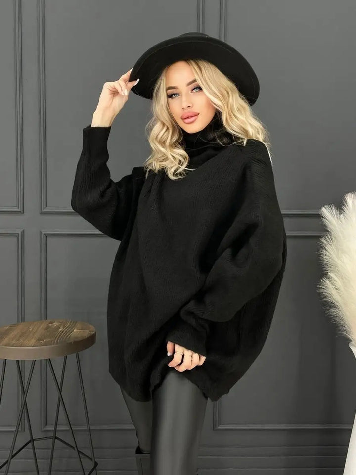 Dame hyggelig oversized sweater med høj krave og konisk skæring Stilla