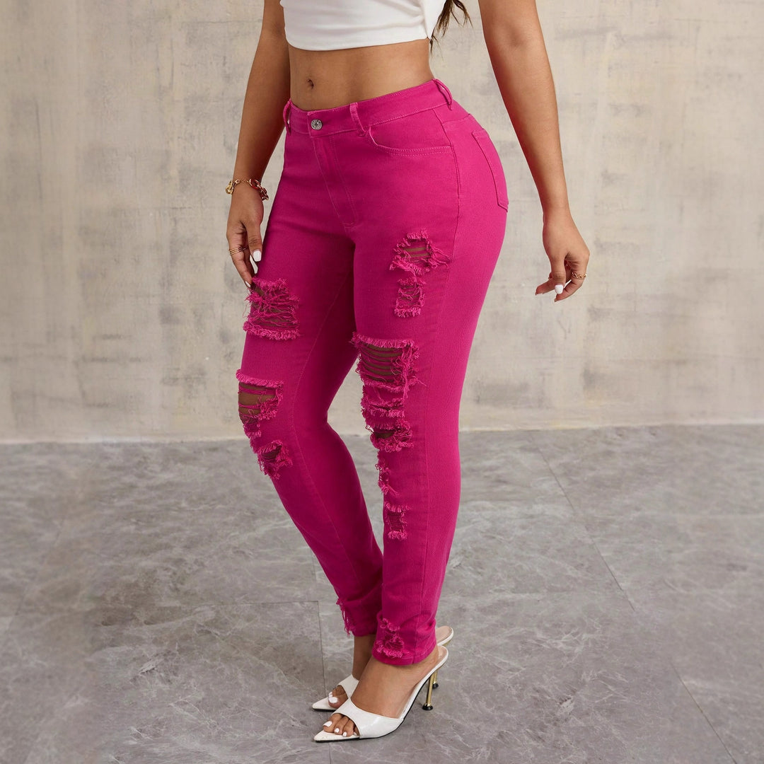 Kvindelige afslappede skinny jeans med ødelagte detaljer og høj talje Stilla