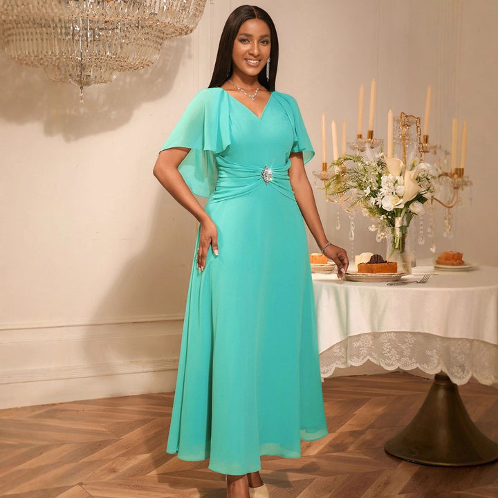 Dame elegant maxikjole med blomstapplikationer Skovae