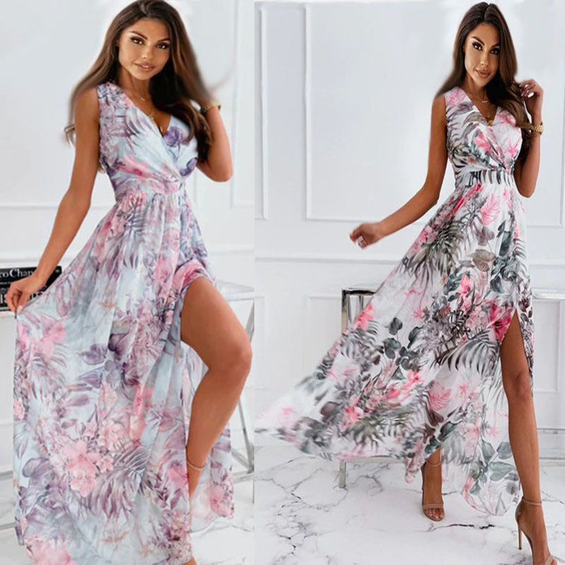 Dame festlig Maxi-kjole med blomsterdesign og elegant V-udskæring Stilla
